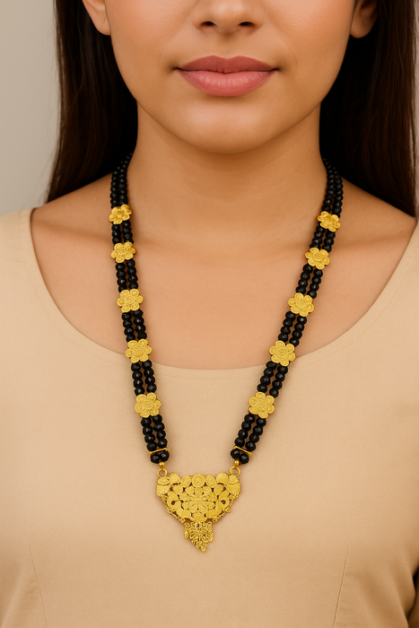 Traditional Gold-Plated Black Beads Mangalsutra Necklace for Women | Designer Pendant | Ethnic Jewellery for Wedding & Daily Wear