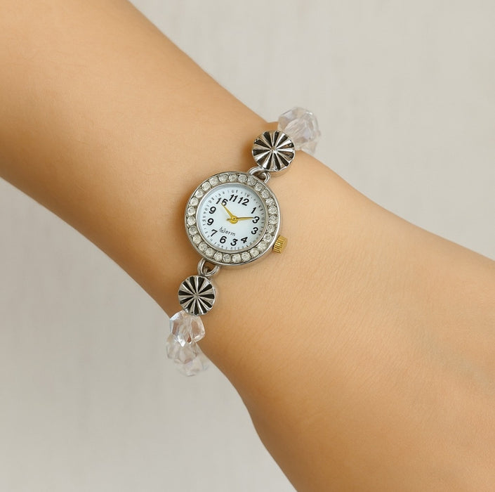 Elegant Crystal Beaded Bracelet Watch for Women & Girls | Stylish Quartz Analog Wristwatch | Party & Festive Wear